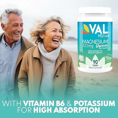 VAL MG Experts Magnesium Glycinate Plus B6 & Potassium - Stress Relief - 90 Tablets