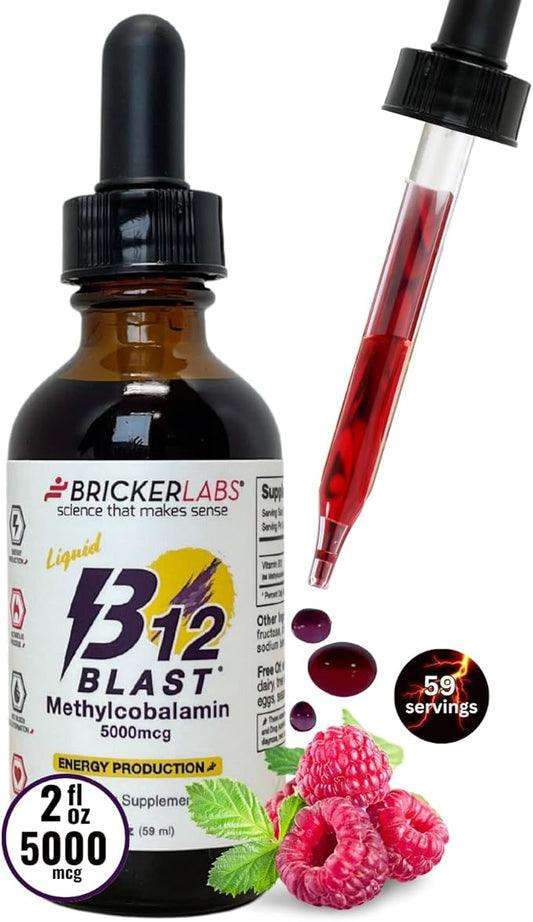 B12 Blast Methylcobalamin 5000mcg, Great Tasting Sublingual Liquid Energy Vitamins -Vegan B12 Vitamins, Sustained Energy and Cellular Health Supplement - 59-Day Servings