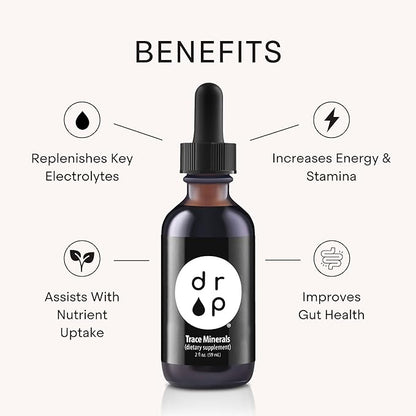 Organic Trace Minerals Electrolyte Drops with Fulvic Acid 2 oz Alkaline Liquid Minerals for Water - Supports Gut Health, Energy, Stamina, and Nutrient Uptake