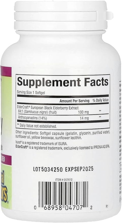 Natural Factors Black Elderberry, 100 mg, 120 Fast-Acting Softgels
