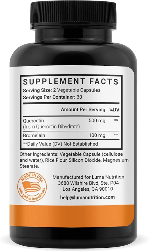 Luma Nutrition Quercetin 500mg - Quercetin with Bromelain Supplement - Antioxidant - Immune Support - Vegan & Gluten-Free - 60 Capsules