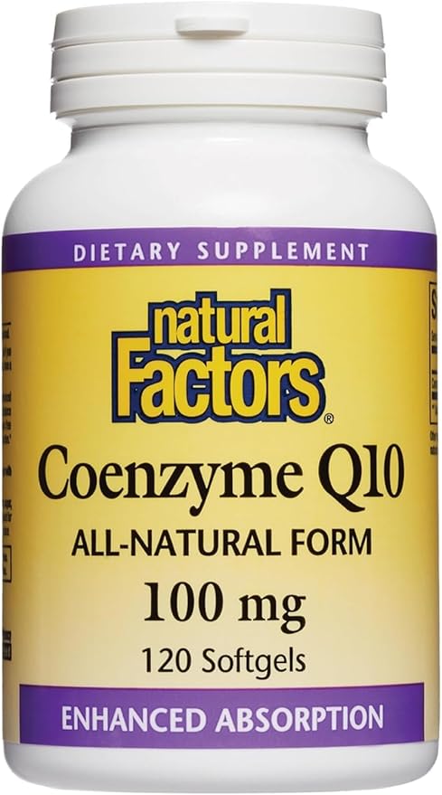 Natural Factors Coenzyme Q10 100 mg, Natural Coenzyme Q10 Supplement for Energy, Heart and Cognitive Support, 120 Softgels