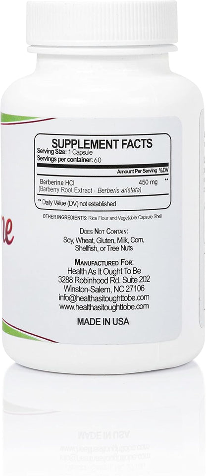 Health As It Ought To Be Fresh Berberine 450mg Supplement | Contains Only Berberine | No Preservatives | 60 Capsules