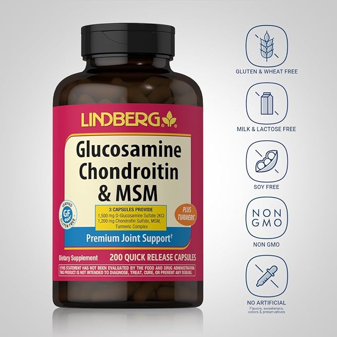 Piping Rock Glucosamine Chondroitin MSM | 200 Capsules | Non GMO & Gluten Free Supplement | by Lindberg