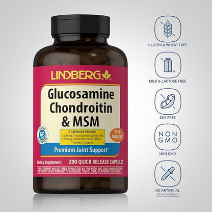 Piping Rock Glucosamine Chondroitin MSM | 200 Capsules | Non GMO & Gluten Free Supplement | by Lindberg