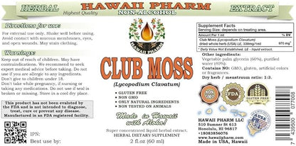 Hawaii Pharm Club Moss Alcohol-Free Liquid Extract, Club Moss (Lycopodium clavatum) Dried Whole Herb Glycerite Natural Herbal Supplement 2x2 oz