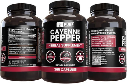 PURE ORIGINAL INGREDIENTS Cayenne Pepper (365 Capsules) No Magnesium Or Rice Fillers, Pure, Lab Verified