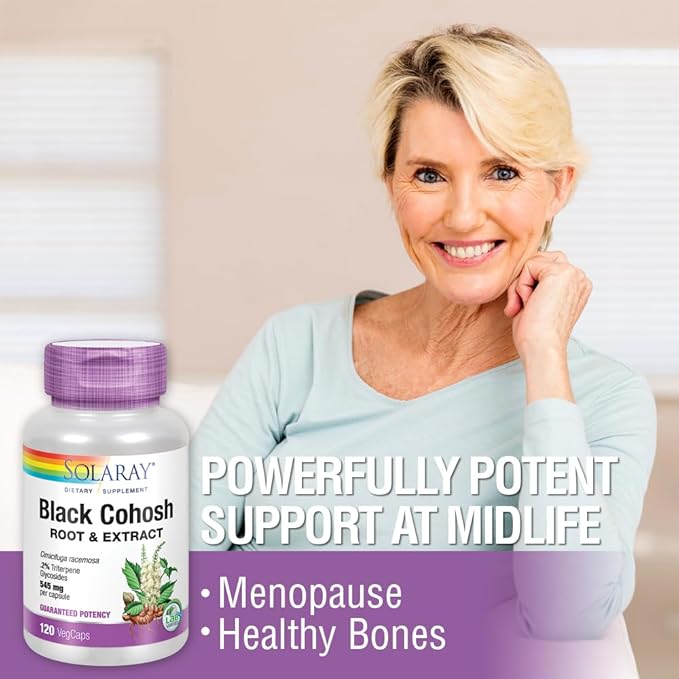 SOLARAY Black Cohosh Root & Extract 545mg | Womens Health & Menopause Support Supplement | Non-GMO | 120 VegCaps