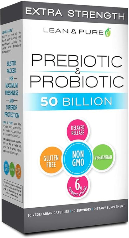 Lean & Pure Olympian Labs Extra Strength Prebiotic and Probiotic, 50 Billion CFU, Delayed Release, Blister Pack of 30 Tabs
