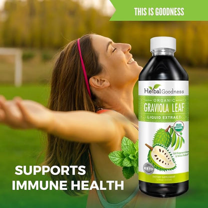 Herbal Goodness Soursop Graviola Leaf Extract 15X Strength – Organic Soursop Bitters Liquid Drop for Cell Support, Regeneration, Relax, Immune Boost, Stress Relief, Liver & Sleep Support, 12oz