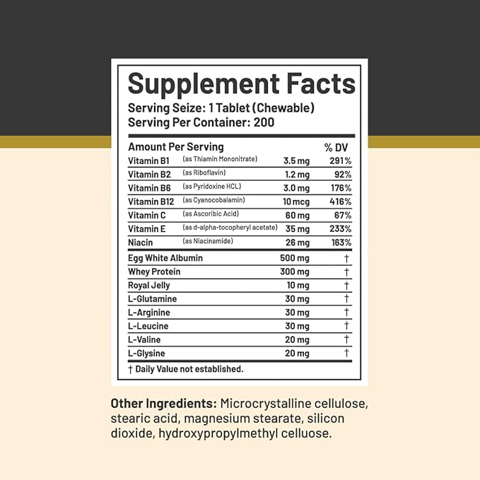 CGM Labs - Once A Day Albumin Complex - Whey Protein, Royal Jelly, Essential Amino Acids - 200 Chewable Tablets