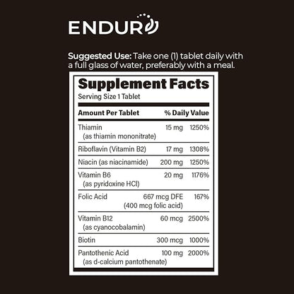 Endur-B Complex - Sustained Release - Vitamin B Supplement with B1, B2, B3, B6, B12, Folic Acid, Biotin - 150 Tablets Company