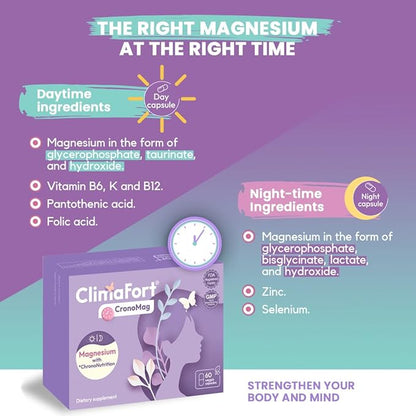 CronoMag | Magnesium for Women in Menopause | 5 Salts Bisglycinate + Glycerophosphate | B12 | Energy Supplement | 1 Month Supply