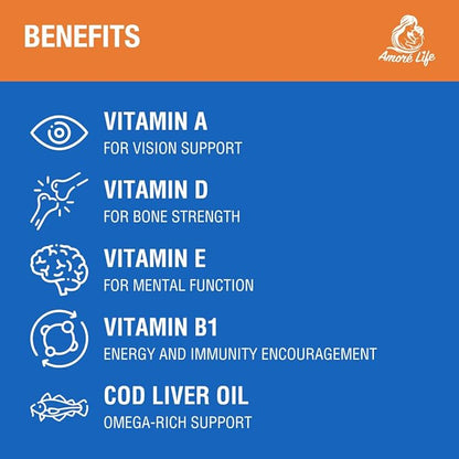 Daily Liquid Multivitamin for Kids, High Absorption with Vitamins A, D, E, B1 and Cod Liver Oil, Vitamin Supplements for Kids, Family Friendly, 16oz, Orange Flavor