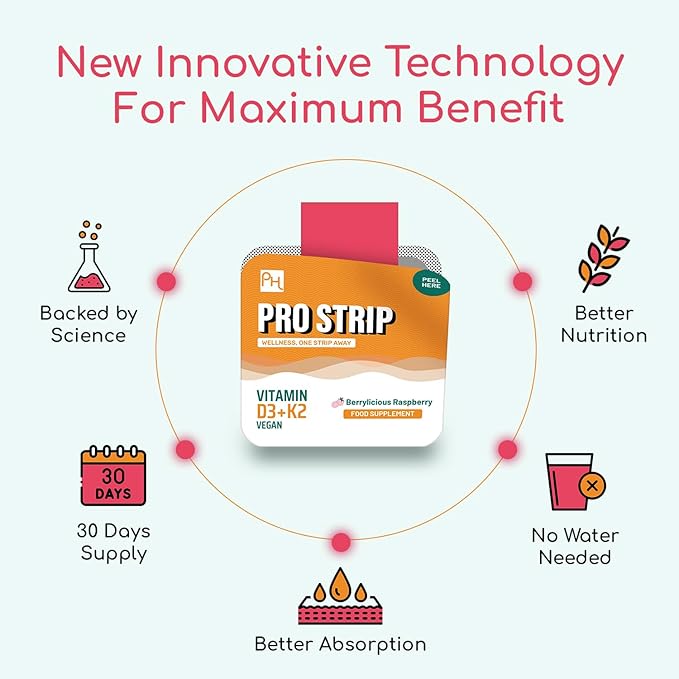 PROSTRIP® Vitamin D3 + K2 – 30 Oral Vegan Strips – Premium Ingredients Vitashine® Vitamin D3 2000IU & VitaMK7® Vitamin K2 75mcg - No Water Needed by Prowise Healthcare