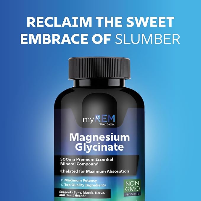 Magnesium Glycinate, 500mg Premium Essential Mineral Compound, Chelated for Maxium Absorbtion, Supports Bone, Muscle, Nerve, and Heart Health (60 Servings)
