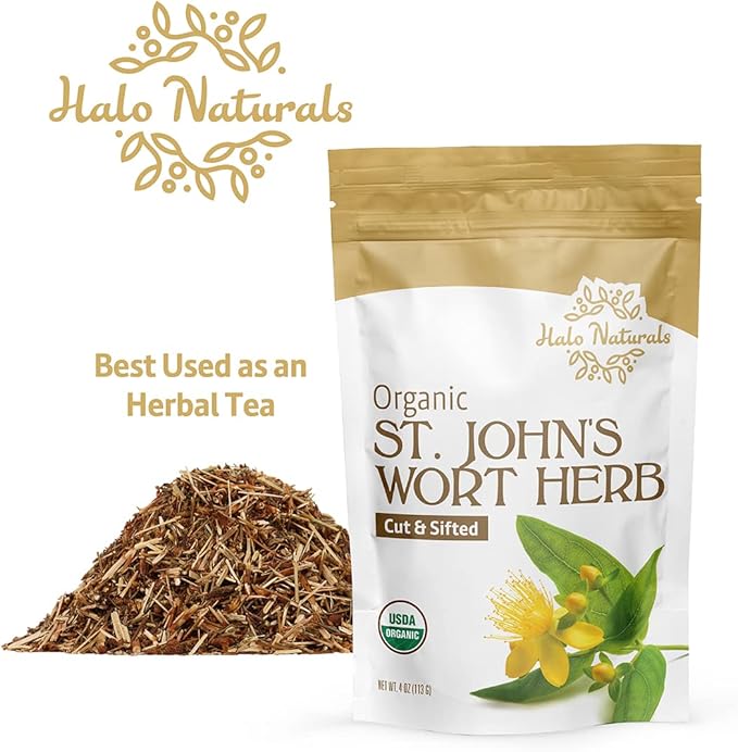 Organic St. John's Wort Herb Cut & Sifted, 4 Ounces (Hypericum perforatum) USDA Certified | Resealable Pouch| Packaged in The USA (Pack of 1)