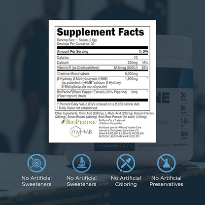 Transparent Labs Creatine HMB - Creatine Monohydrate Powder with HMB for Muscle Growth, Increased Strength, Enhanced Energy Output, and Improved Athletic Performance - 30 Servings, Hawaiian Splash