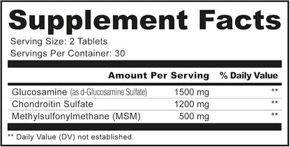 ChondroMax Glucosamine Chondroitin+ MSM for Hands Back Knee & Joint Health for Men & Women - Gluten-Free Non-GMO Supplement - Made in USA - 60 Tablets.
