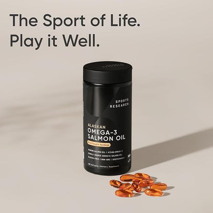 Sports Research® Salmon Oil - Single-Source Wild Alaskan Sockeye | 2500 mg per Serving w/EPA & DHA Fatty Acids | MSC Certified - 180 Count Softgels