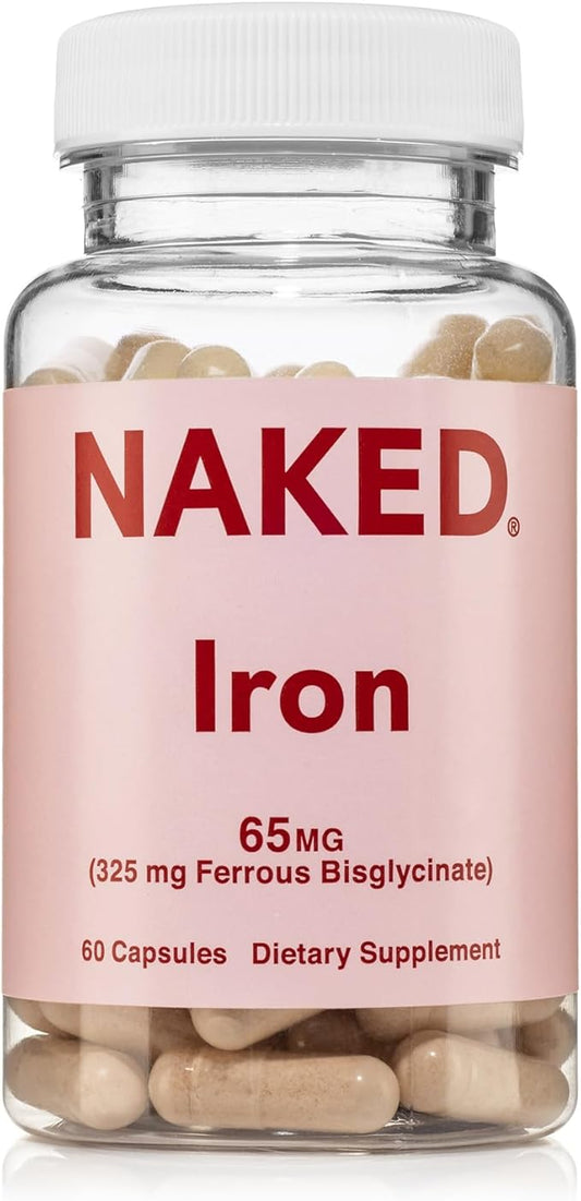 Naked Iron 65mg, 325mg Ferrous Bisglycinate - High Potency Iron Supplement for Iron Deficiency, Cellular Energy Support, Promotes Healthy Red Blood Cell Production, Non-GMO, Gluten-Free, 60 Capsules