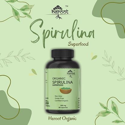 Organic Spirulina Protein Powder Capsules - Vitamins & Minerals for Energy - Vegetarian, Gluten Free 100% Pure Superfood for Optimal Health (60 Capsules)
