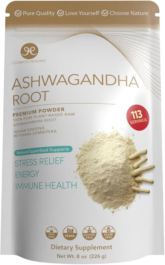 Ashwagandha Root Powder | Organic Adaptogen | 8 oz (113 Servings) | 2 Grams per Serving | Ayurvedic Stress Support & Energy Booster | Non-GMO, Vegan, Gluten-Free