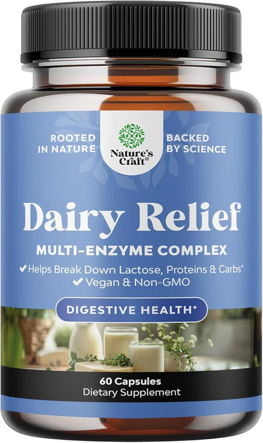 Lactose Intolerance Pills 60 Days Supply - Fast Acting Dairy Digestive Enzymes - Dairy Relief Pills for Digestion, Bloating, Gas and Carb Protein - Digestion Supplement for Lactose Intolerance Relief