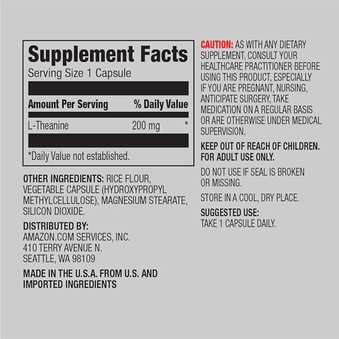 Amazon Elements Theanine 200mg 60 Capsules