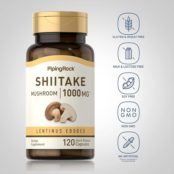 Piping Rock Shiitake Mushroom Extract | 1000 mg | 120 Capsules | Lentinus Edodes | Herbal Supplement | Non-GMO, Gluten Free