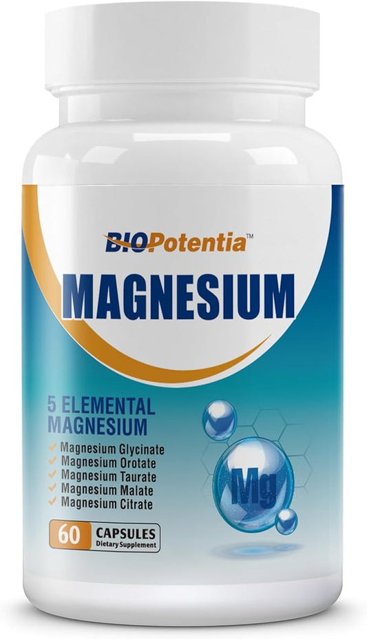 Magnesium Breakthrough Supplement - Has 5 Forms of Magnesium: Glycinate, Orotate,Taurate,Malate, Citrate- Support Stress Relief, Sleep, Heart Health, Nerves, Muscles, and Metabolism (60 Capsules)