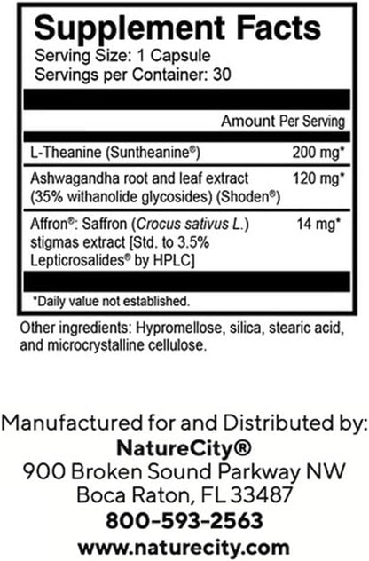 NatureCity TrueZs Melatonin-Free Natural Sleep Aids for Adults - Ashwagandha, L-Theanine, and Saffron Powder Sleep Pills to Support Falling and Staying Asleep (30 Veggie Capsules)