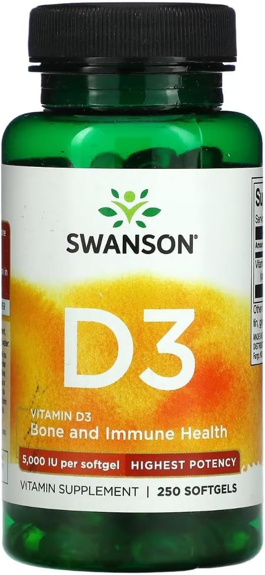 Swanson Vitamin D-3 5000 IU Bone Health Immune Support Healthy Muscle Function D3 Supplement (cholecalciferol) 125 mcg 250 Softgels Count