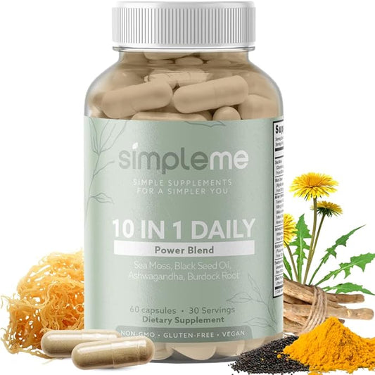 Burdock Root Organic and Bladderwrack 10 in 1 Immunity Booster Power Blend with Irish Sea Moss, Ashwagandha and Black Seed Supplement for Men and Women, Seamoss Pills Herbal, Vegan - 60 Capsules