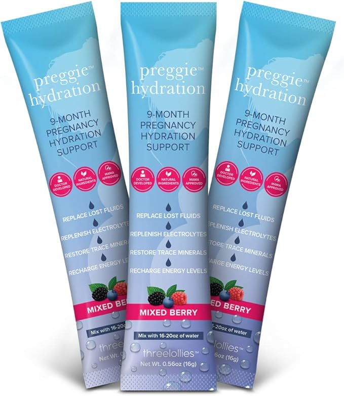 Three Lollies Preggie Hydration Packets - Natural Hydration & Digestive Health Support for Women During Pregnancy - Eases Nausea & Replaces Nutrients - Essentials for Morning Sickness - 10 Packets