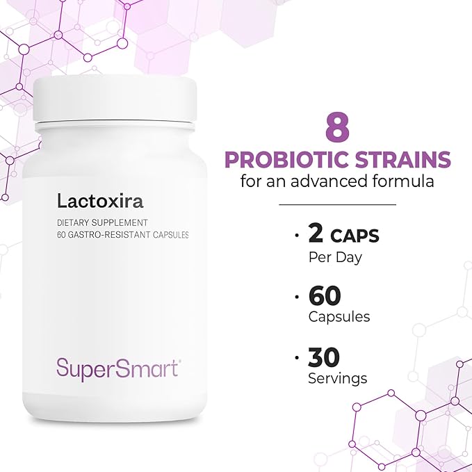 Supersmart - Lactoxira (High Potency) - 8-in-1 Probiotic Complex Supplement - Advanced Formula for Women & Men - with Lactobacillus Casei, Brevis | Non-GMO & Gluten Free - 60 DR Capsules