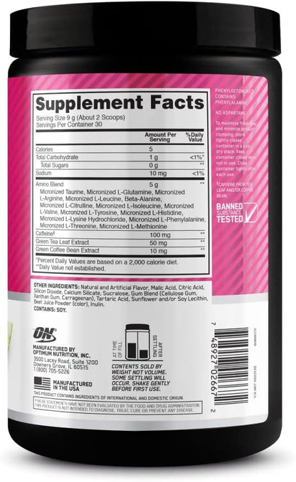 Optimum Nutrition Amino Energy - Pre Workout with Green Tea, BCAA, Amino Acids, Keto Friendly, Green Coffee Extract, Energy Powder - Watermelon, 30 Servings (Packaging May Vary)