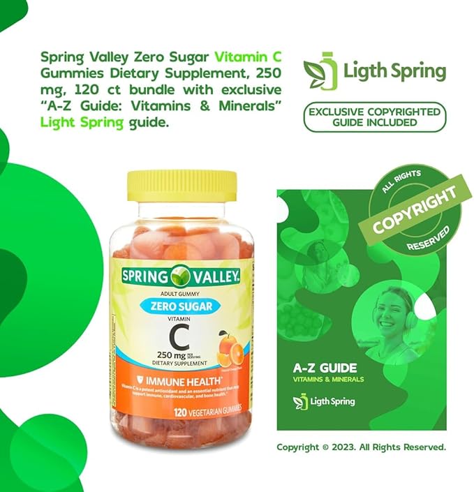 Zero Sugar Vitamin C Gummies Dietary Supplement, 250 mg, 120 Ct Bundle with Exclusive Vitamins & Minerals - A to Z - Better Ligth&Spring Guide