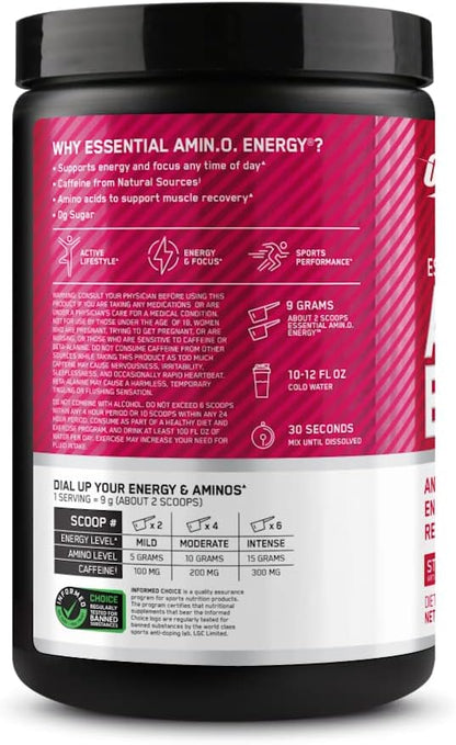 Optimum Nutrition Amino Energy - Pre Workout with Green Tea, BCAA, Amino Acids, Keto Friendly, Green Coffee Extract, Energy Powder - Strawberry Lime, 30 Servings (Packaging May Vary)