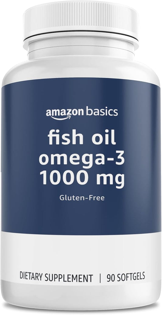 Amazon Basics - Omega 3 Fish Oil, 1000 mg, 90 Softgels (1 per serving), Gluten Free