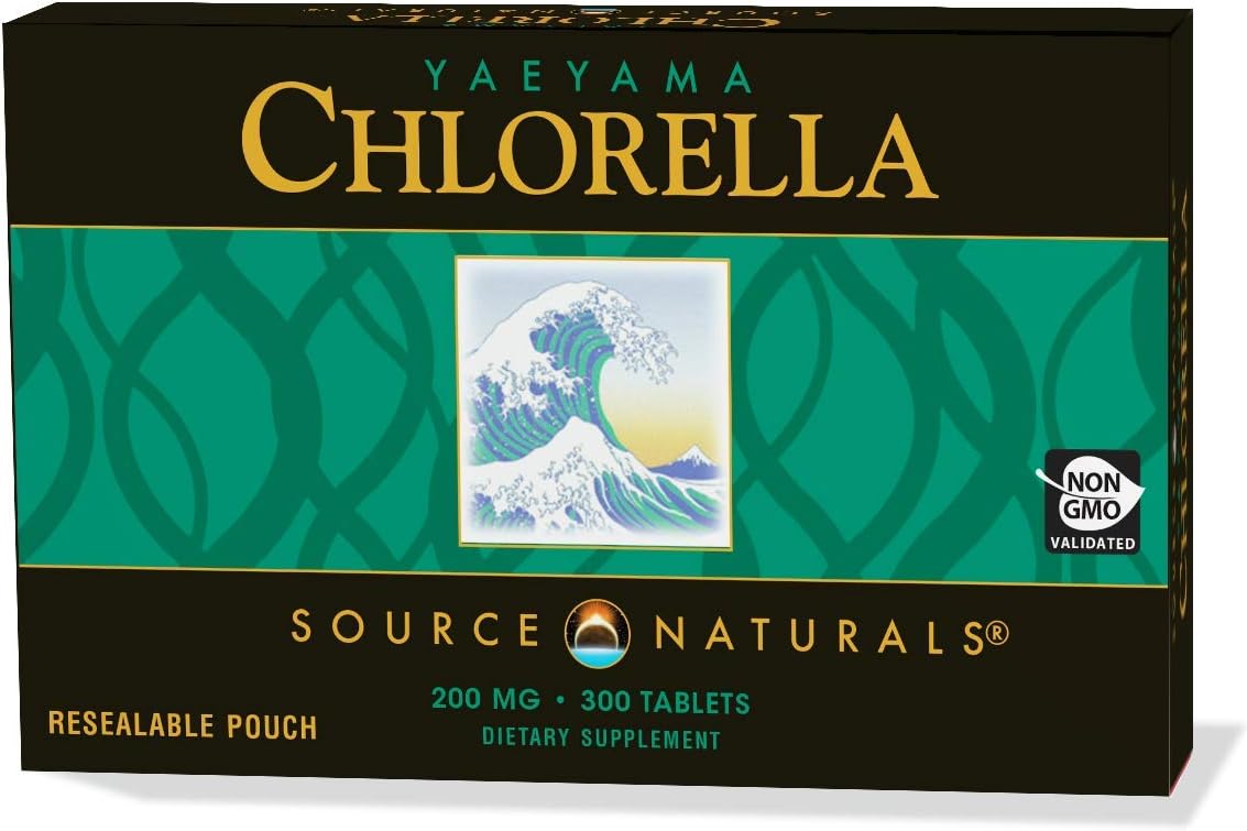 Source Naturals Yaeyama Chlorella Box 200 mg Freshwater Green Superfood, Plant-Based B12-300 Tablets