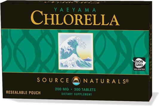 Source Naturals Yaeyama Chlorella Box 200 mg Freshwater Green Superfood, Plant-Based B12-300 Tablets