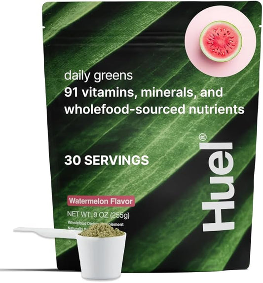 Huel Daily Greens Watermelon | Superfood Greens Powder | 91 Vitamins, Minerals, and Wholefood-Sourced Ingredients | Adaptogens, Antioxidants, Gut-Friendly Probiotics | 30 Servings