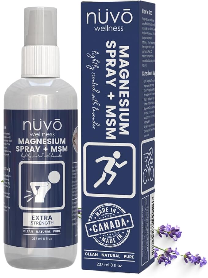 Magnesium Oil Spray with MSM - Extra Strength at 32mg per Spray - Lightly Scented with Lavender - Product of Canada 237 ml