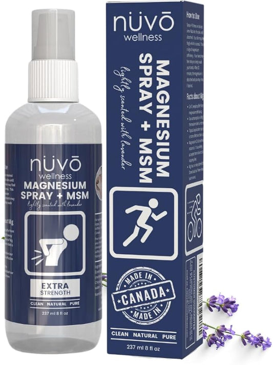 Magnesium Oil Spray with MSM - Extra Strength at 32mg per Spray - Lightly Scented with Lavender - Product of Canada 237 ml