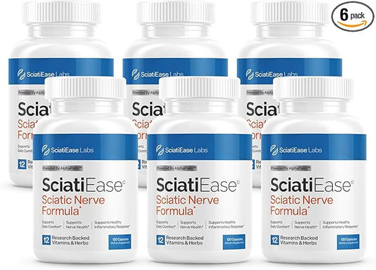 Sciatic Nerve Health Support Supplement - Nerve Support Formula with AlphaPalm, Pea, Vitamin B Complex, Alpha Lipoic Acid 300mg - 6 Bottles