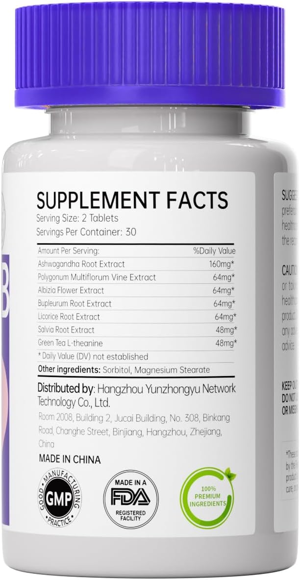 Natural Herbal Supplement Mood Lift Herb - Natural Calm Supplement with Ashwagandha & L-Theanine | 60 Heart-Shaped Tablets | Supports Emotional Balance, Focus & Sleep Quality, Vegan