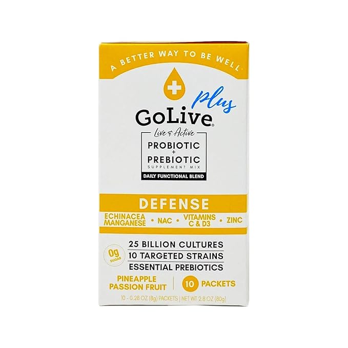 GoLive Immune Defense – Sugar-Free Synbiotic Powder with Prebiotics & Probiotics – 25 Billion CFUs, 10 Clinical Strains – Supports Digestion, Metabolism & Immunity – 10 Servings