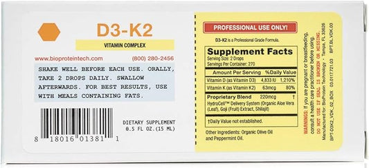 D3-K2 by BioProtein Technology - Liquid Sublingual Vitamin D3 / K2 ) 0.5 oz