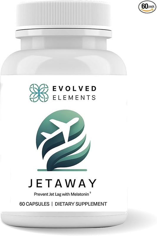 JetAway – Natural Sleep Support Supplement with Bio-Fermented Melatonin – Jet Lag Support – Allergen-Free, No Jet Lag (60 Capsules)